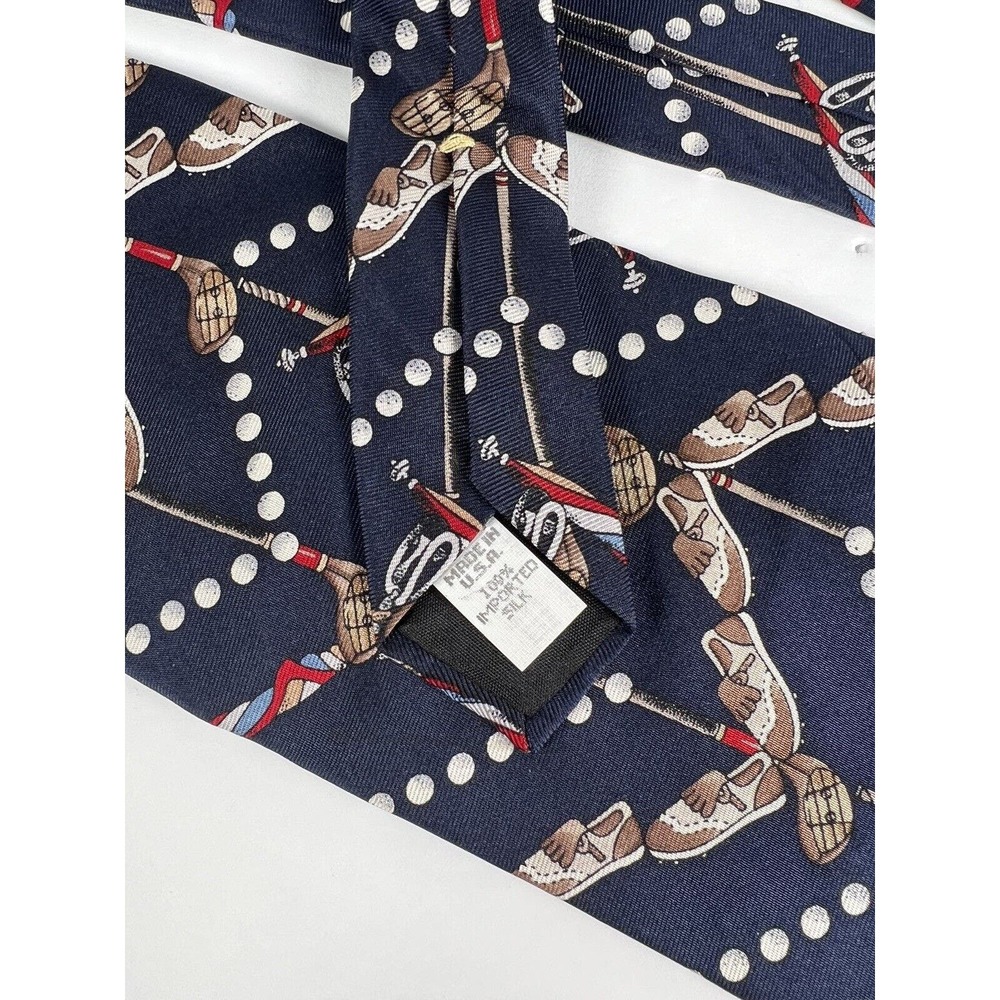 Spence & Lowe Navy Blue White Polka Dots Golf Blue Shoes Silk Neck Tie 57 x 4 - Picture 5 of 5